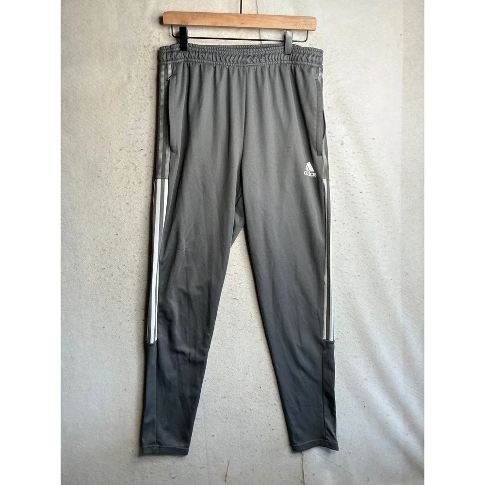 Adidas Mens Gray AEROREADY Primegreen Track Pants Tapered Joggers Sz Large Tall